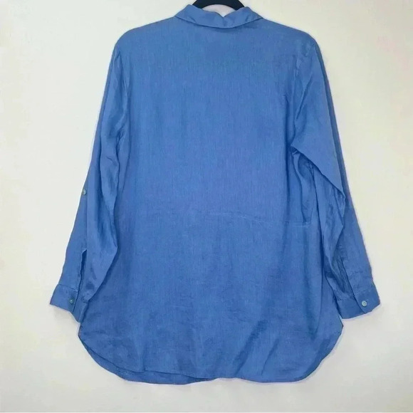 J. Jill Love Linen Roll Sleeves Pockets Lagenlook Beach Tunic Shirt Sz MP‎ - Picture 2 of 13